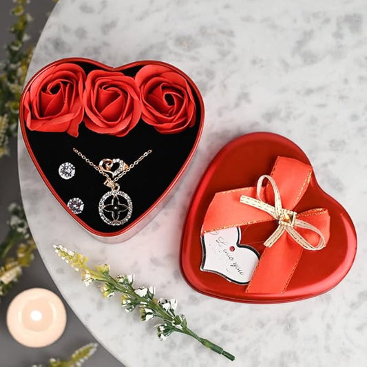 Floweraura Sparkling Love Adornments Jewelry & Artificial Flower in Heart Red Box